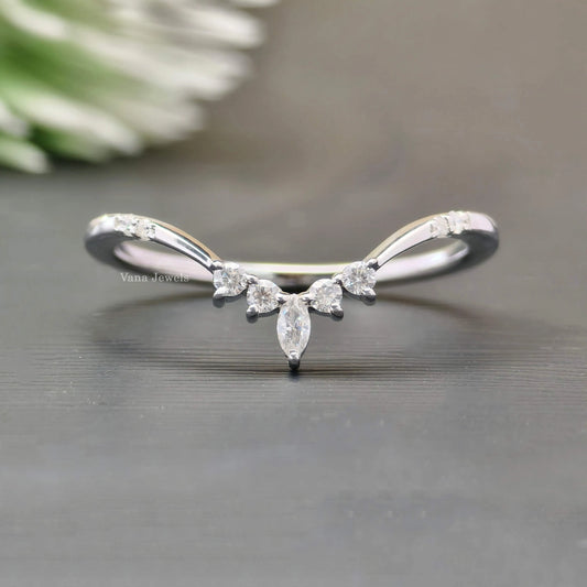 Marquise Cut Moissanite Curved Wedding Band