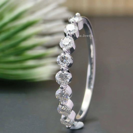 Round cut colorless moissanite half eternity bubble wedding band