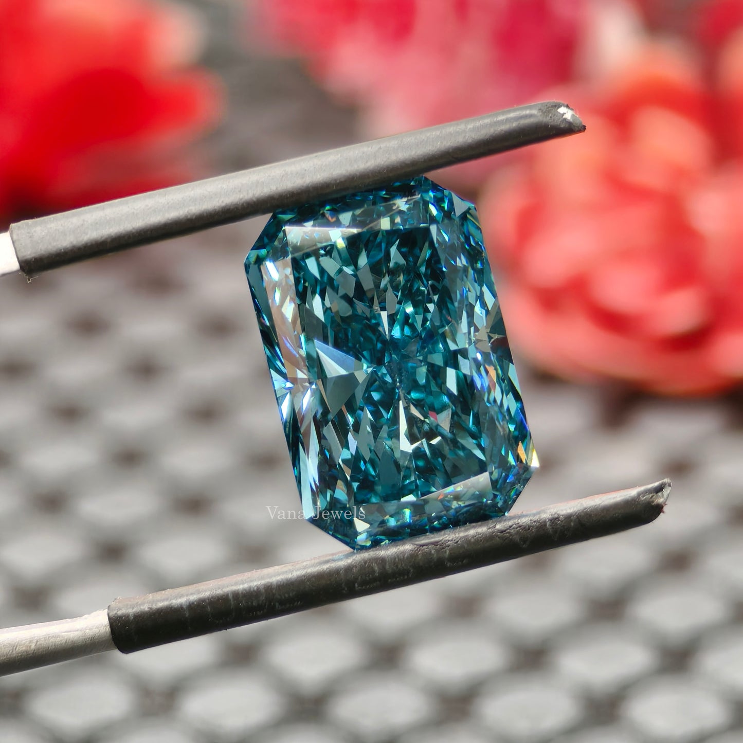Loose radiant cut blue diamond lab created stone
