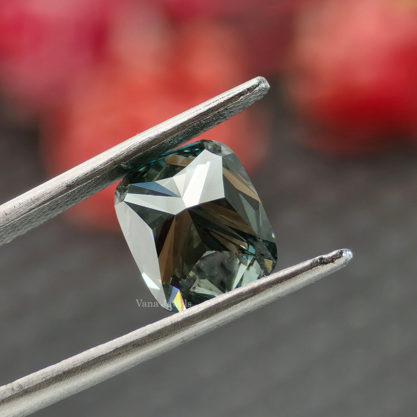 Elegant cushion greenish blue lab grown diamond gemstone