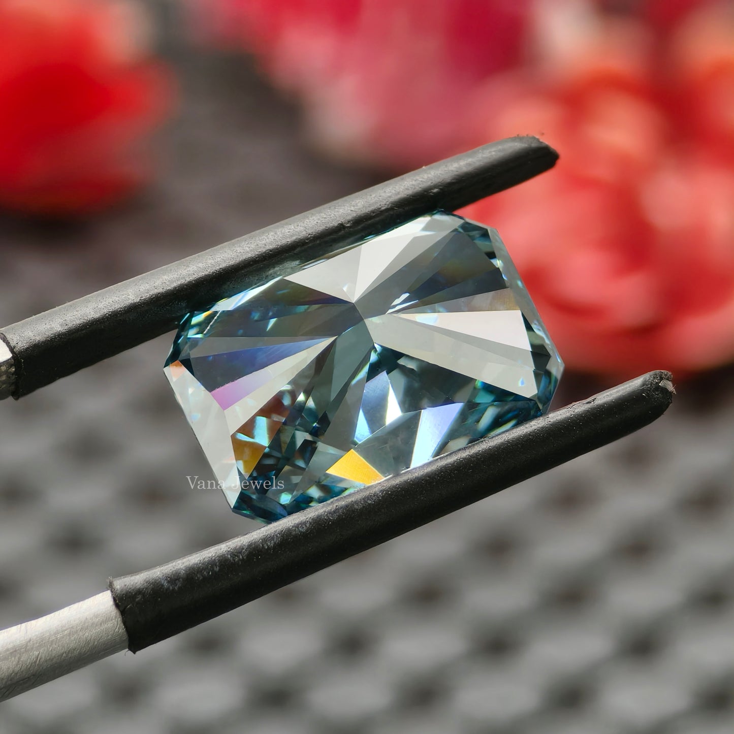 Sparkling radiant shaped blue diamond