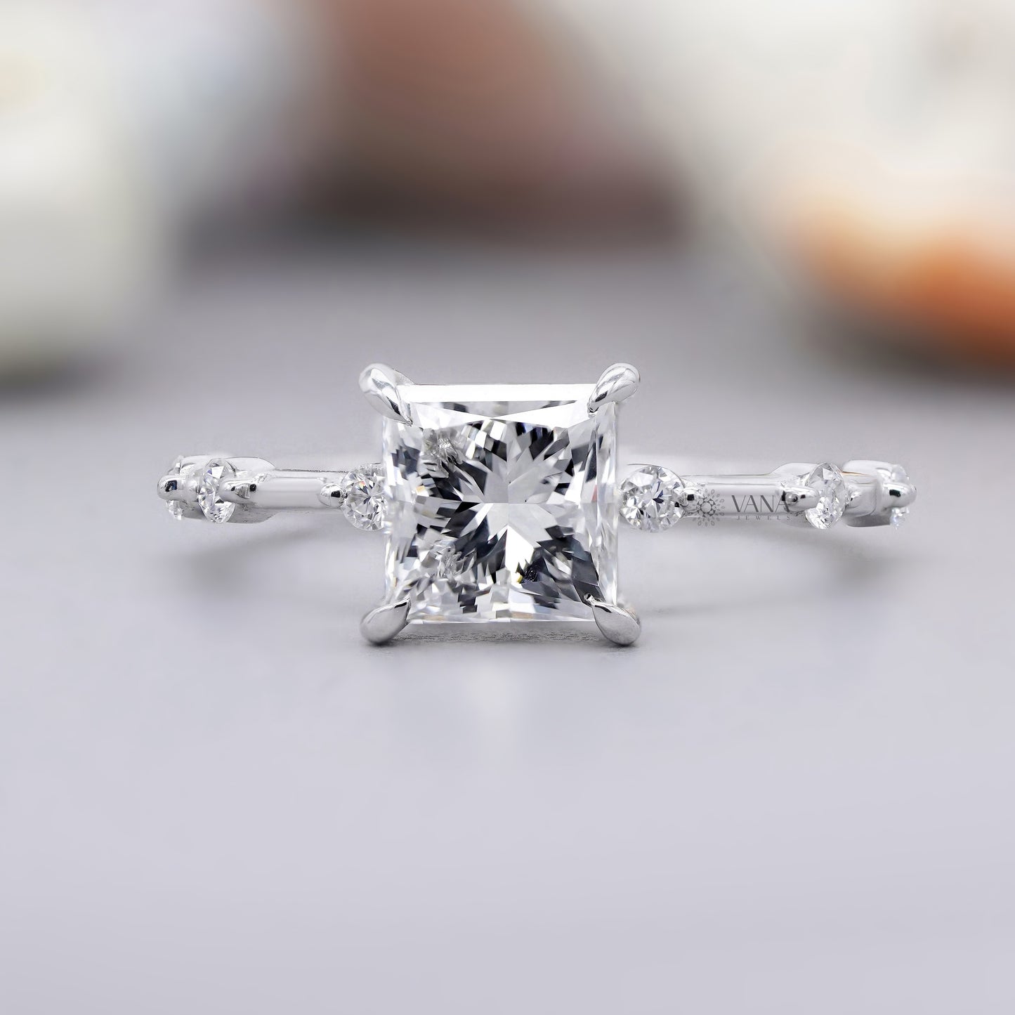 Princess cut moissanite engagement ring