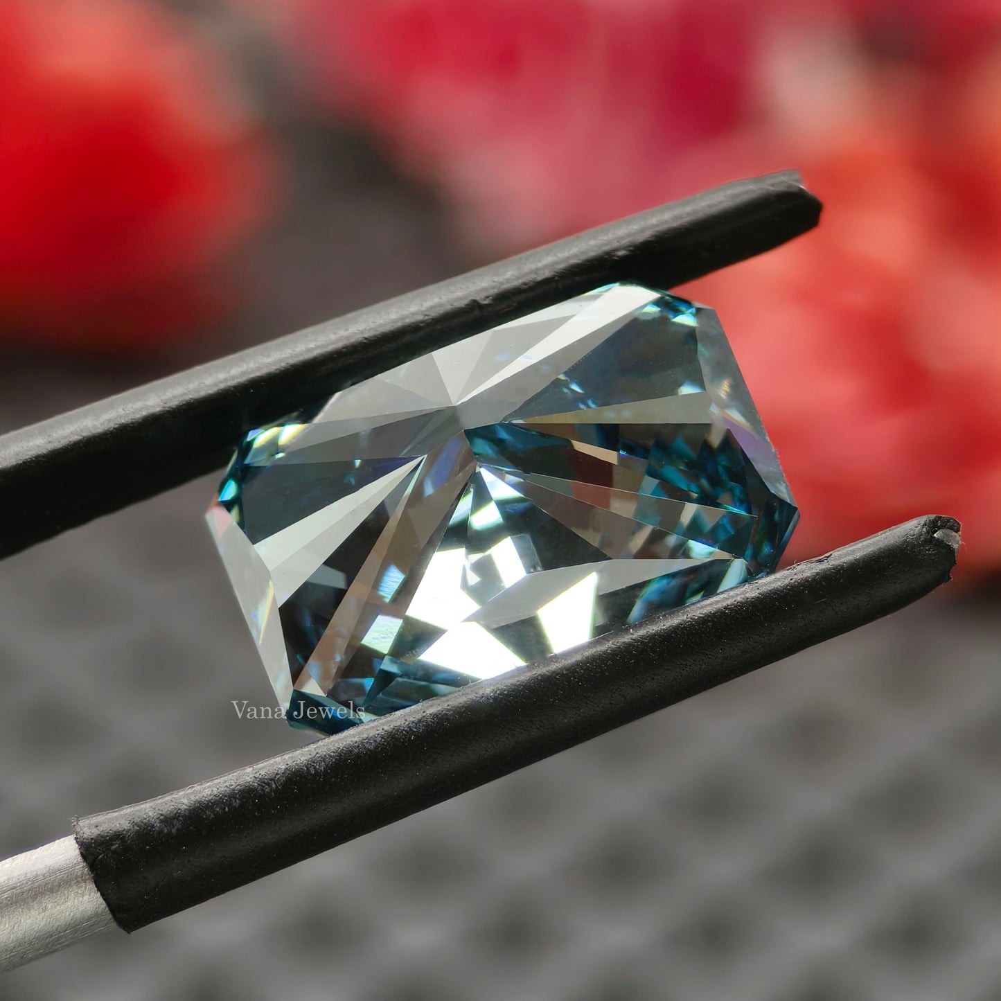 Radiant shape vivid blue lab created diamond