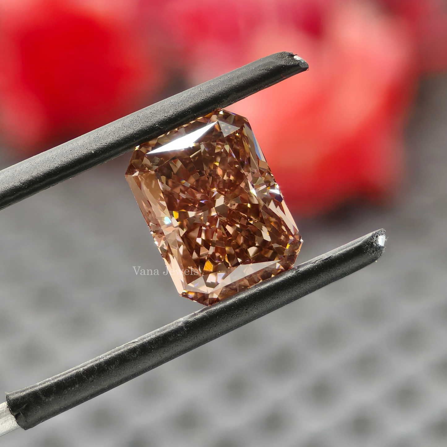Radiant cut brownish orange lab grown diamond