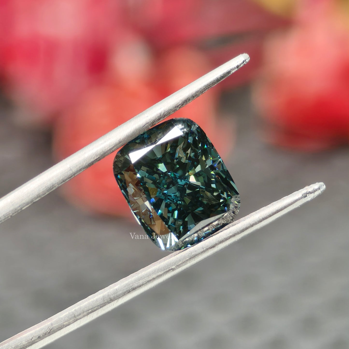 IGI certified elongated cushion green blue lab diamond