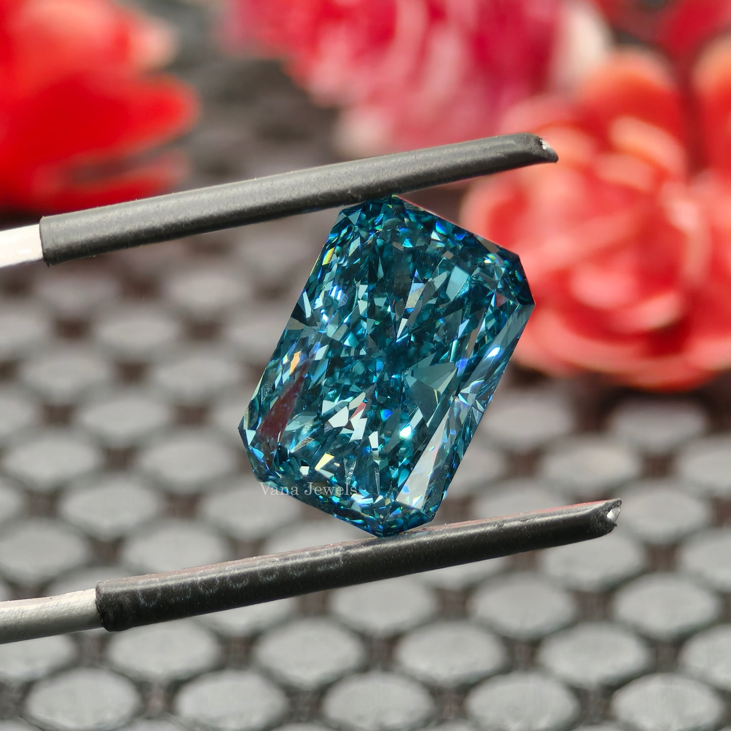 Ethical lab grown radiant blue diamond