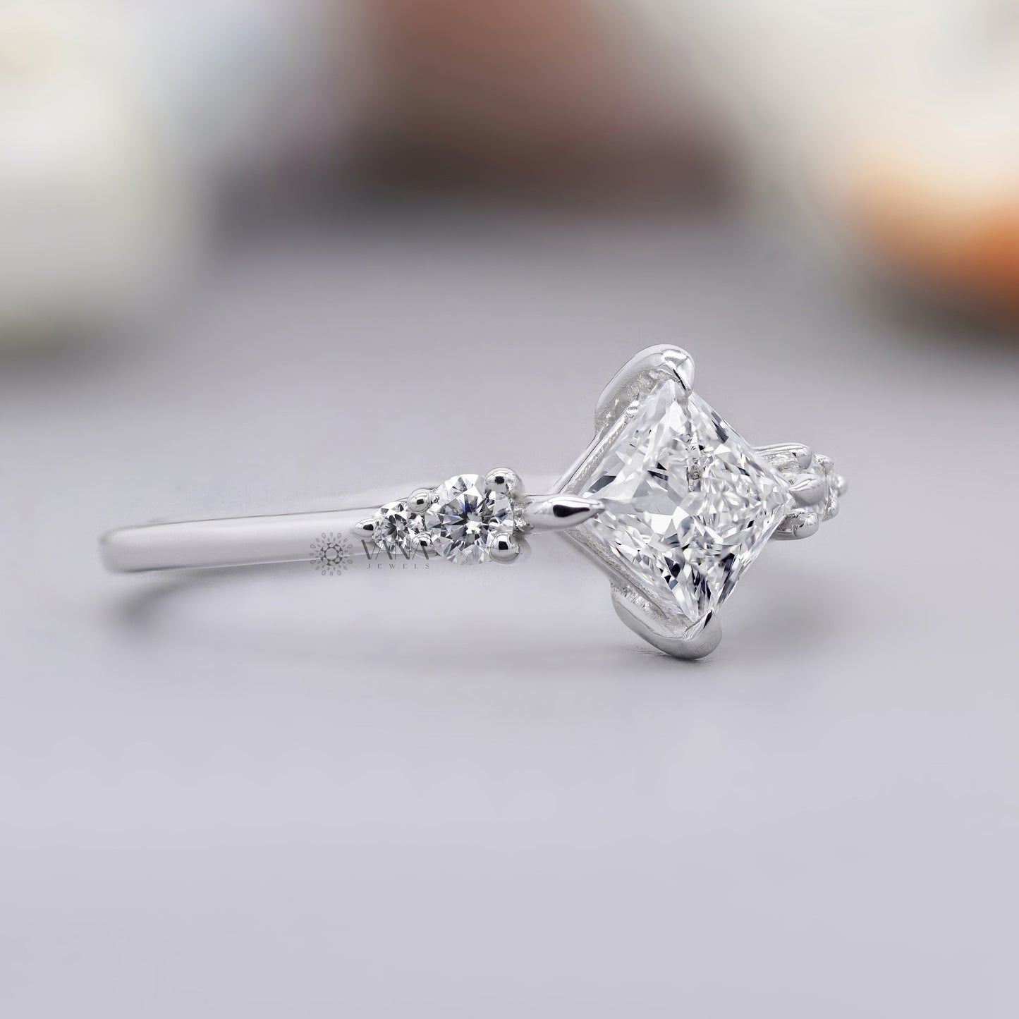 Square cut moissanite solitaire ring