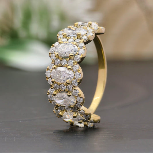 Oval Cut Moissanite Halo Wedding Band