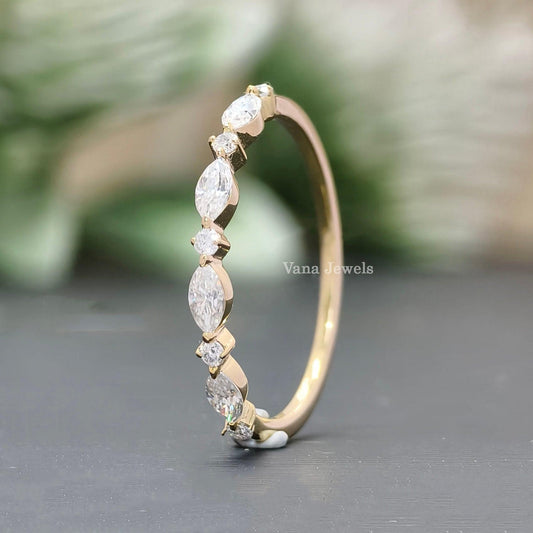0.37 TCW Marquise & Round Cut Colorless Moissanite Wedding Band