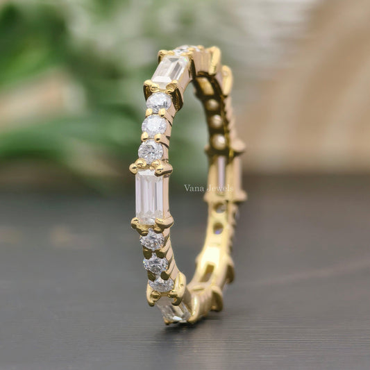 Baguette and Round Cut Moissanite Wedding Band