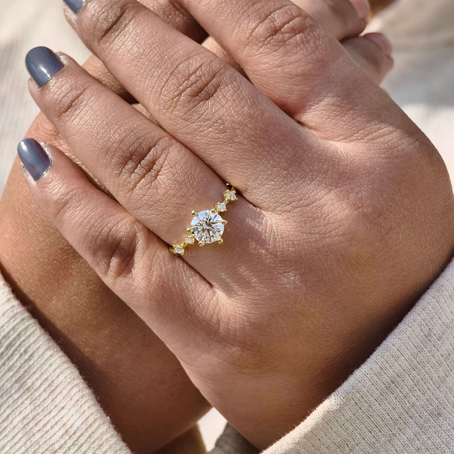 Five Stone Round Cut Lab Grown Diamond Engagement Ring