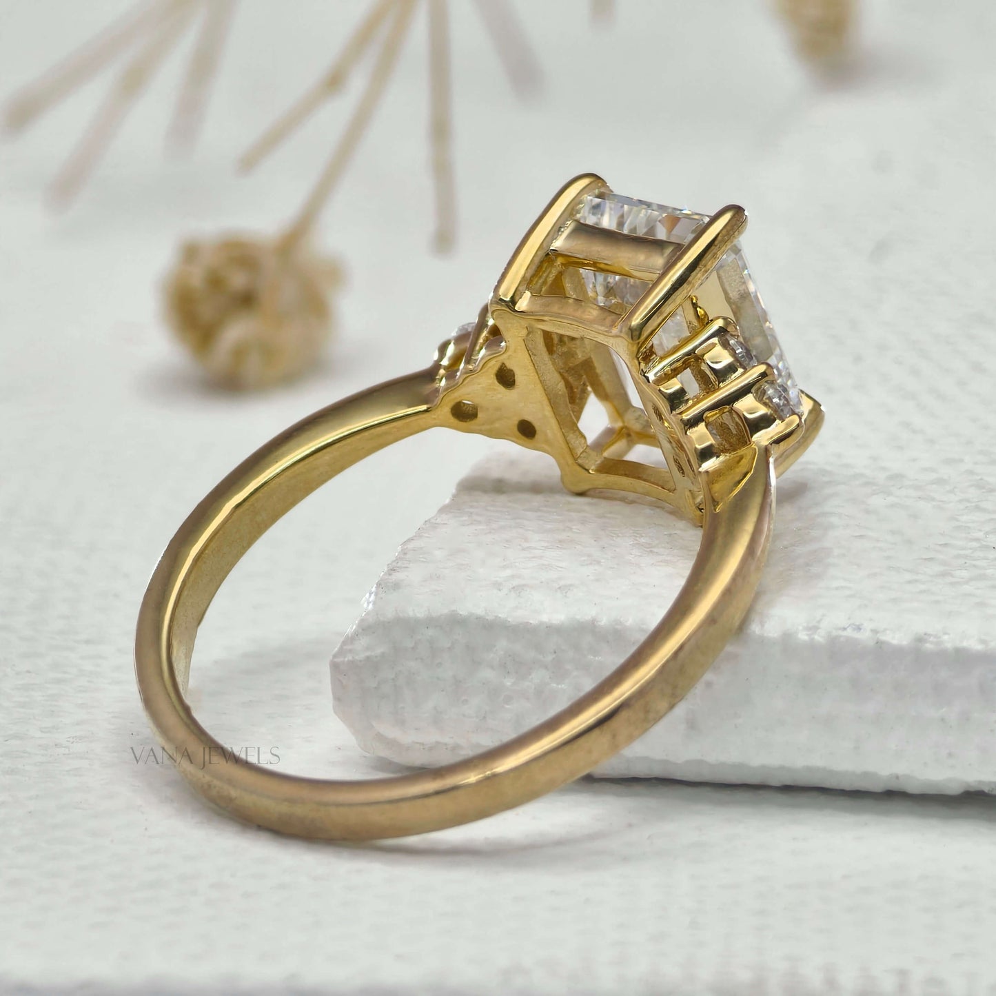 IGI Certified Emerald Cut Lab Grown Diamond Engagement Ring - Muse Setting