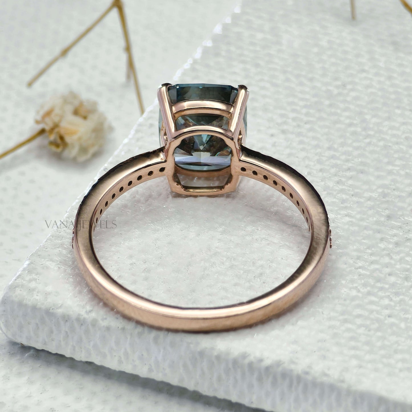 Blue Cushion Cut Lab Grown Diamond Engagement Ring