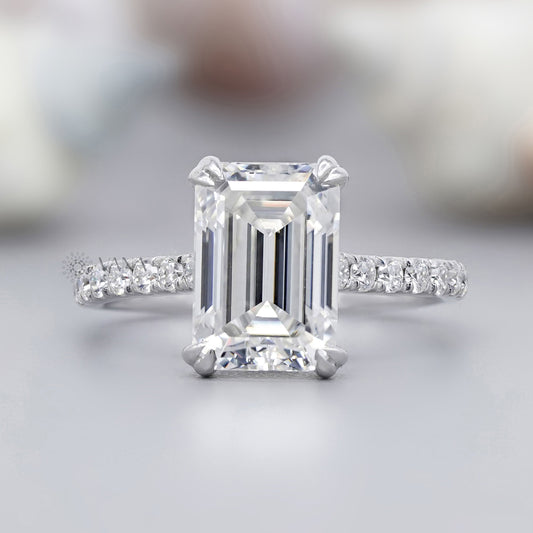 Emerald cut moissanite engagement ring