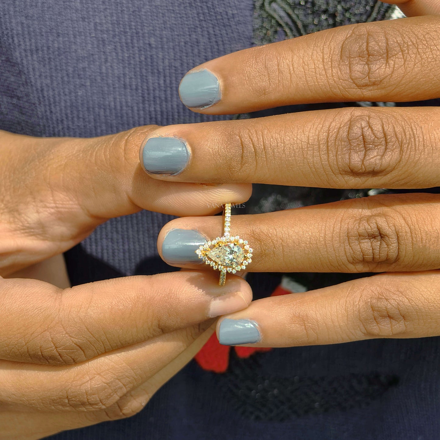 Pear Cut Lab Grown Diamond Halo Engagement Ring