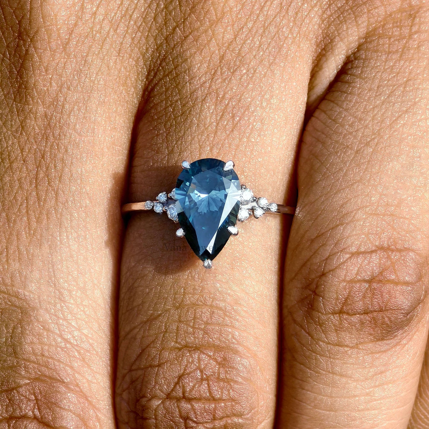 1.57 CT Pear Cut Lab Grown Blue Diamond Engagement Ring