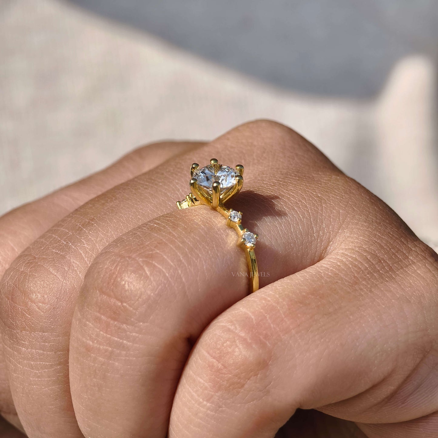 Five Stone Round Cut Lab Grown Diamond Engagement Ring