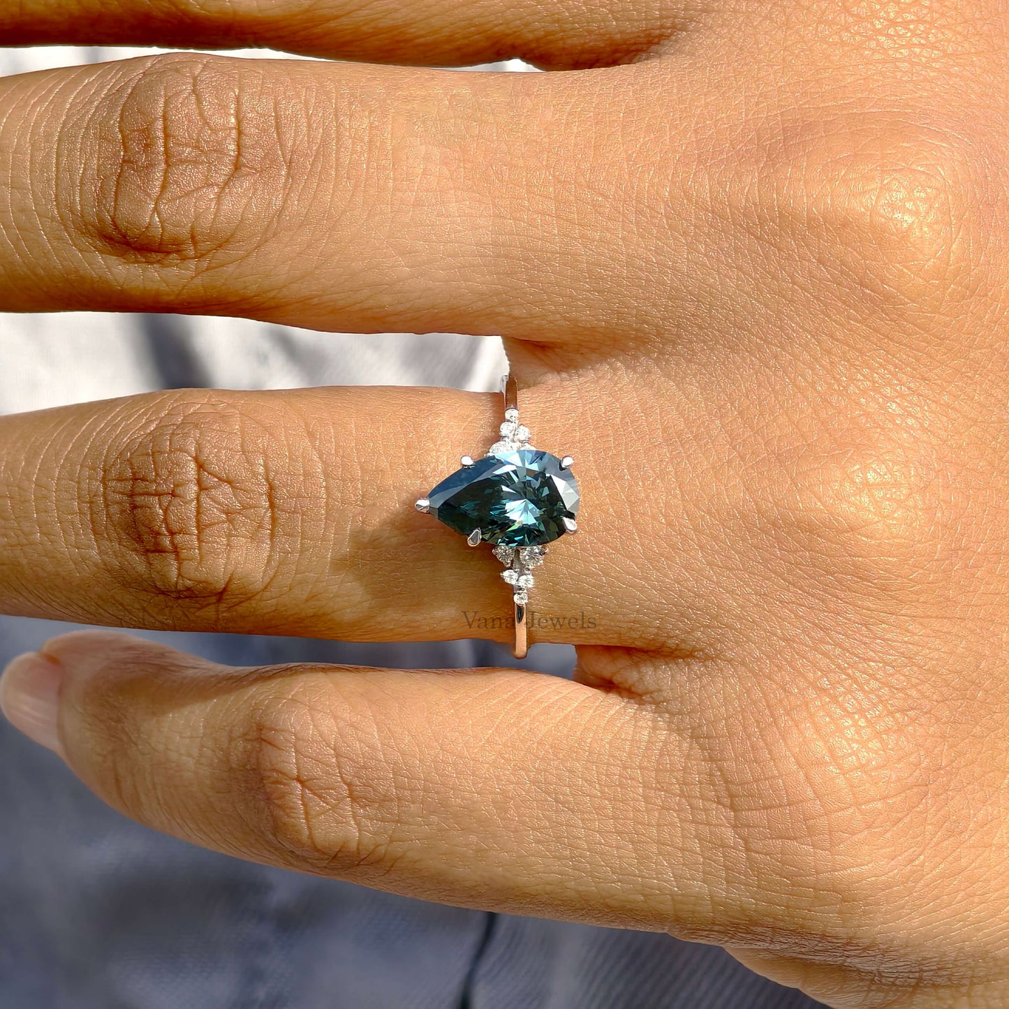 1.57 CT Pear Cut Lab Grown Blue Diamond Engagement Ring