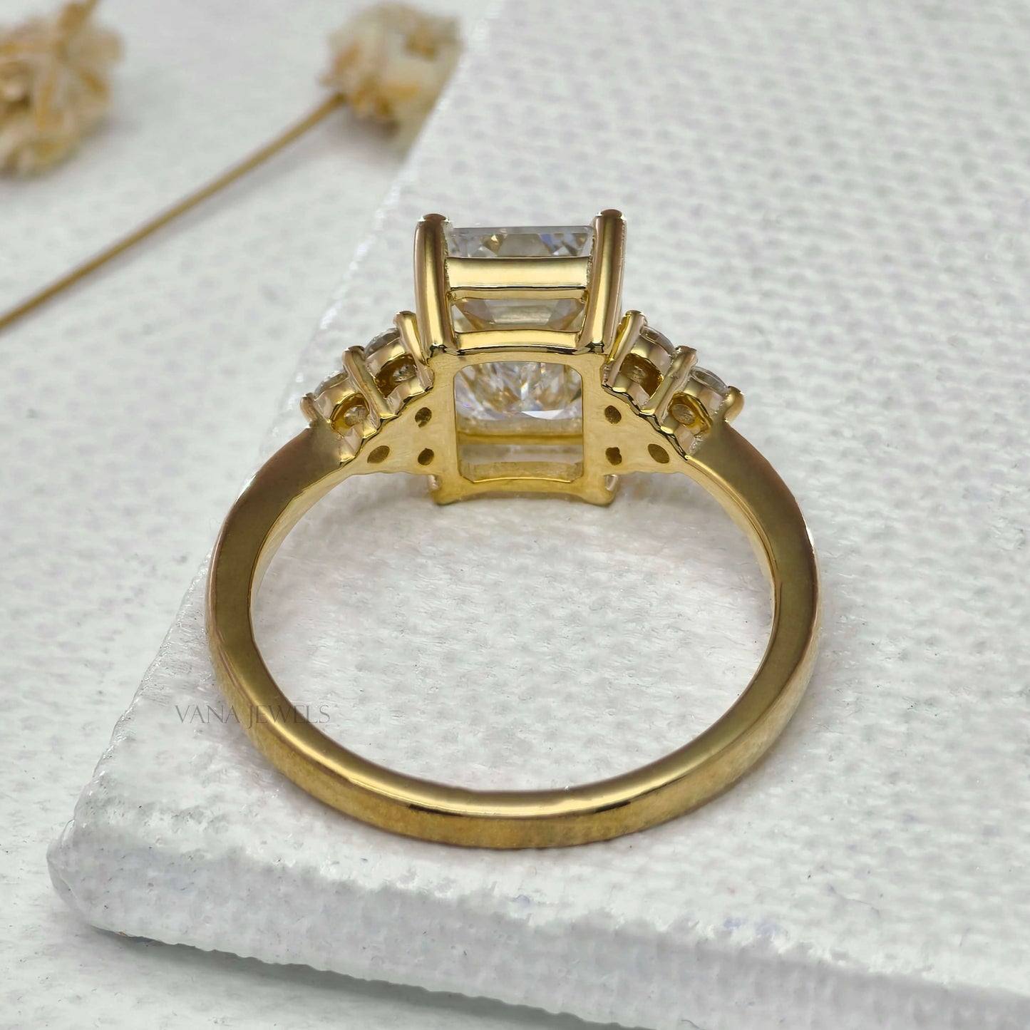 IGI Certified Emerald Cut Lab Grown Diamond Engagement Ring - Muse Setting