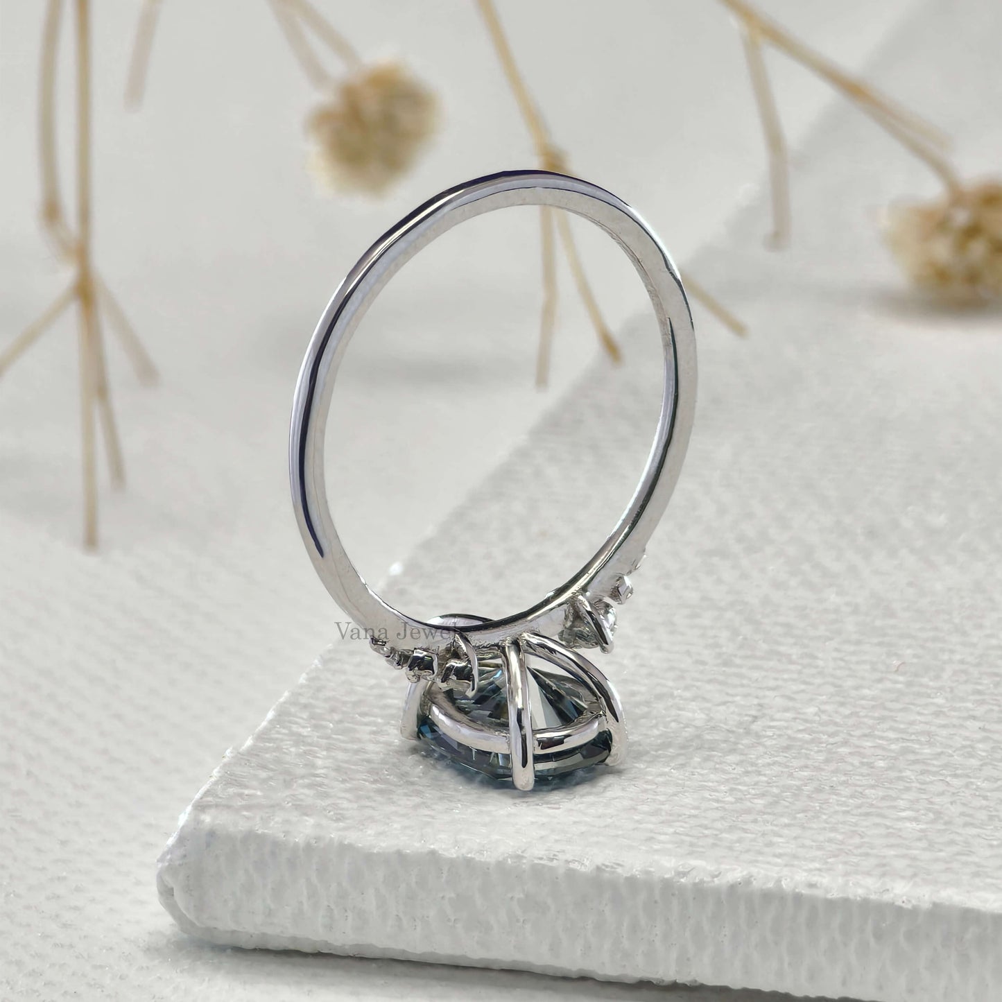 1.57 CT Pear Cut Lab Grown Blue Diamond Engagement Ring