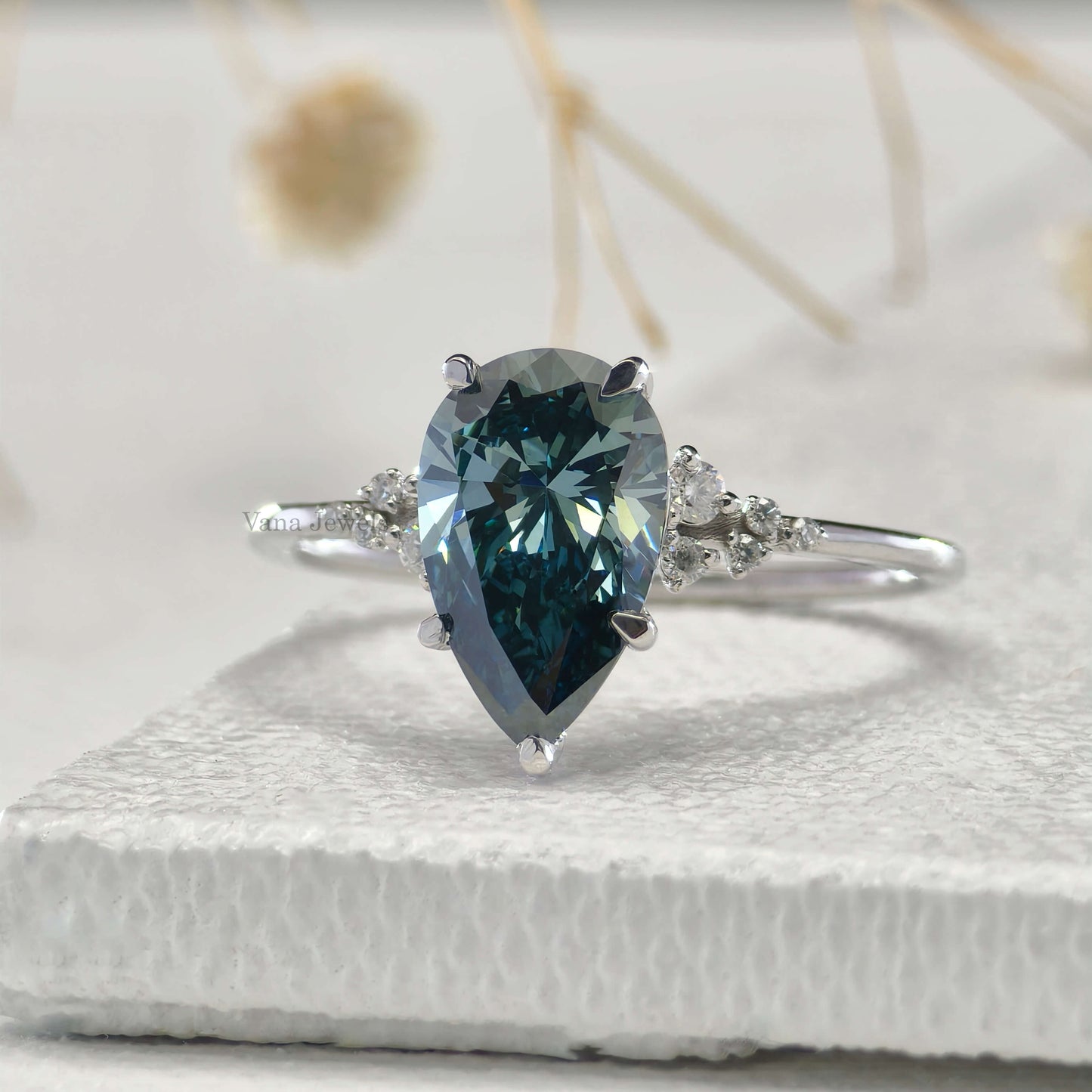 1.57 CT Pear Cut Lab Grown Blue Diamond Engagement Ring