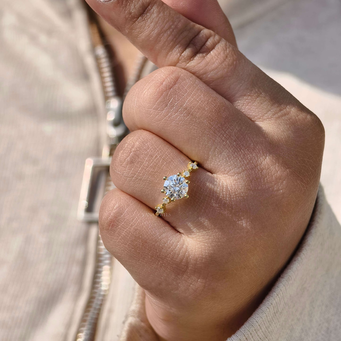 Five Stone Round Cut Lab Grown Diamond Engagement Ring