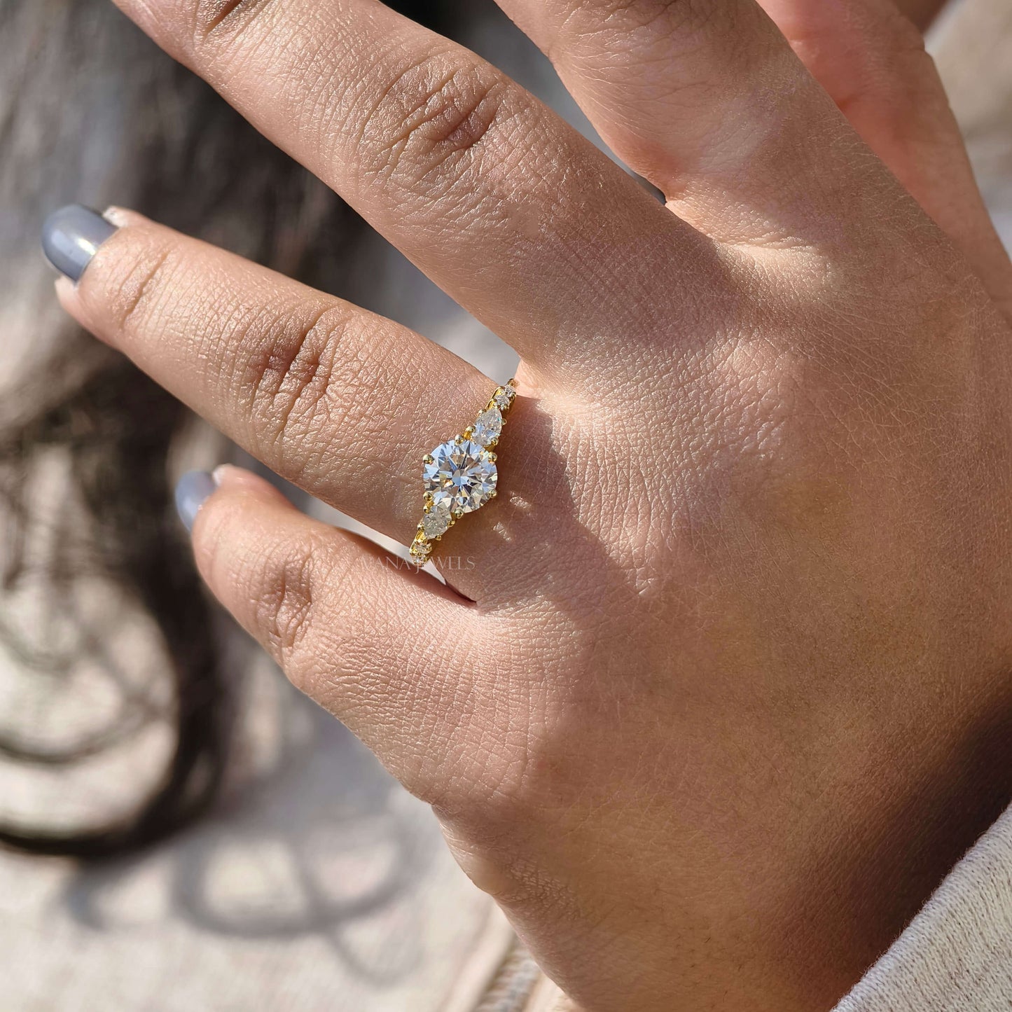 Round Cut Lab Grown Diamond Seven Stone Engagement Ring