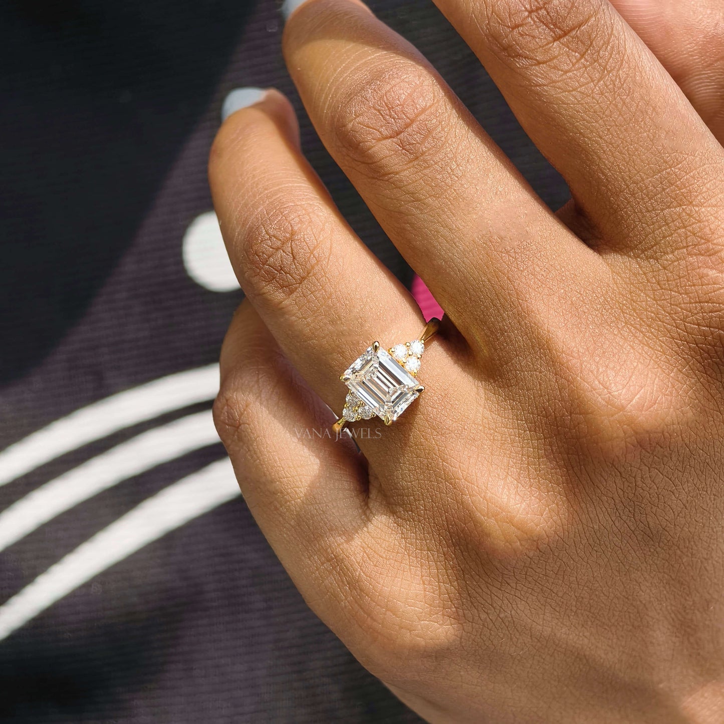 IGI Certified Emerald Cut Lab Grown Diamond Engagement Ring - Muse Setting