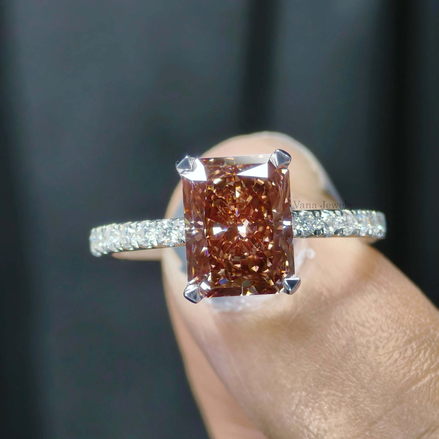 Pink Radiant Cut Lab Grown Diamond Engagement Ring