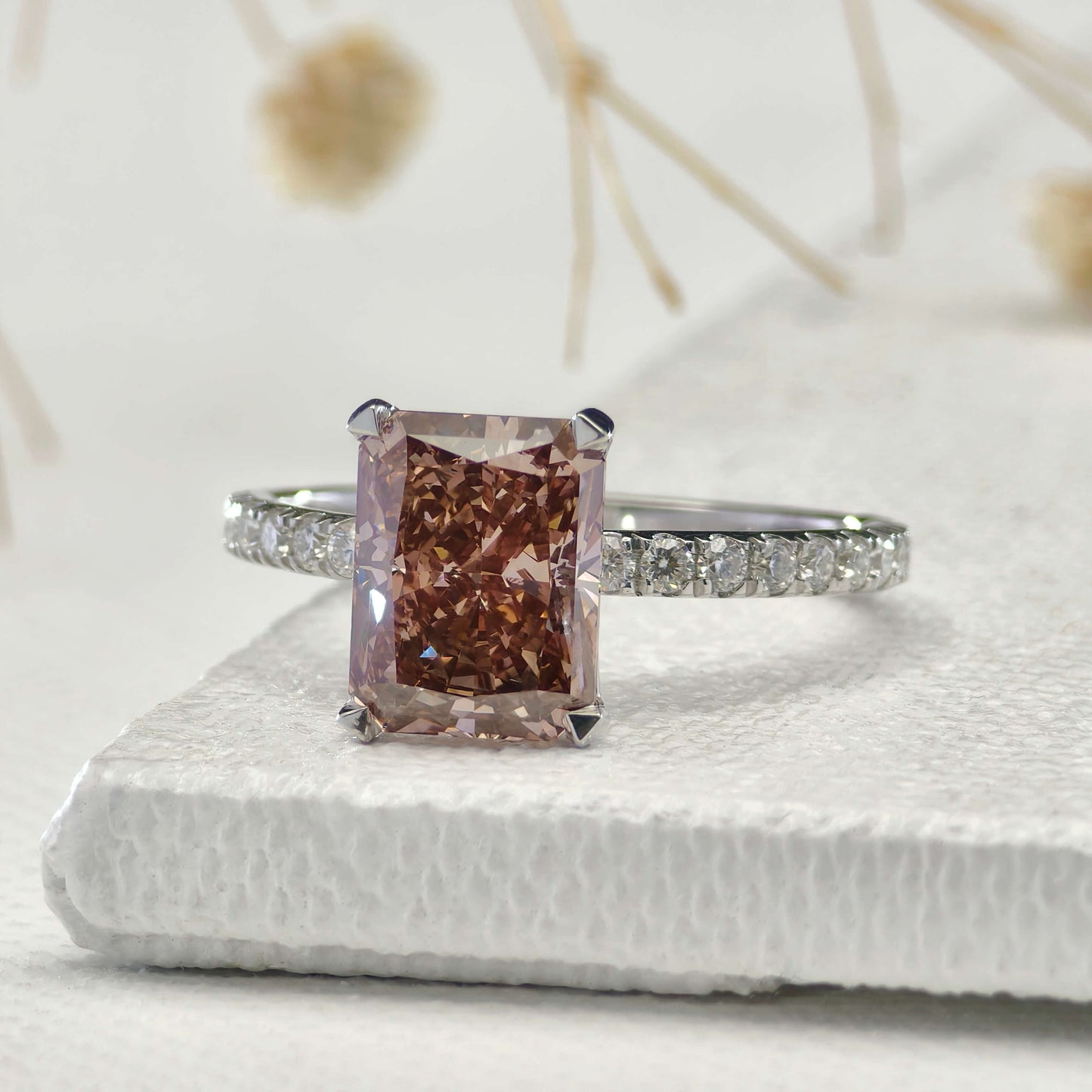 Pink Radiant Cut Lab Grown Diamond Engagement Ring