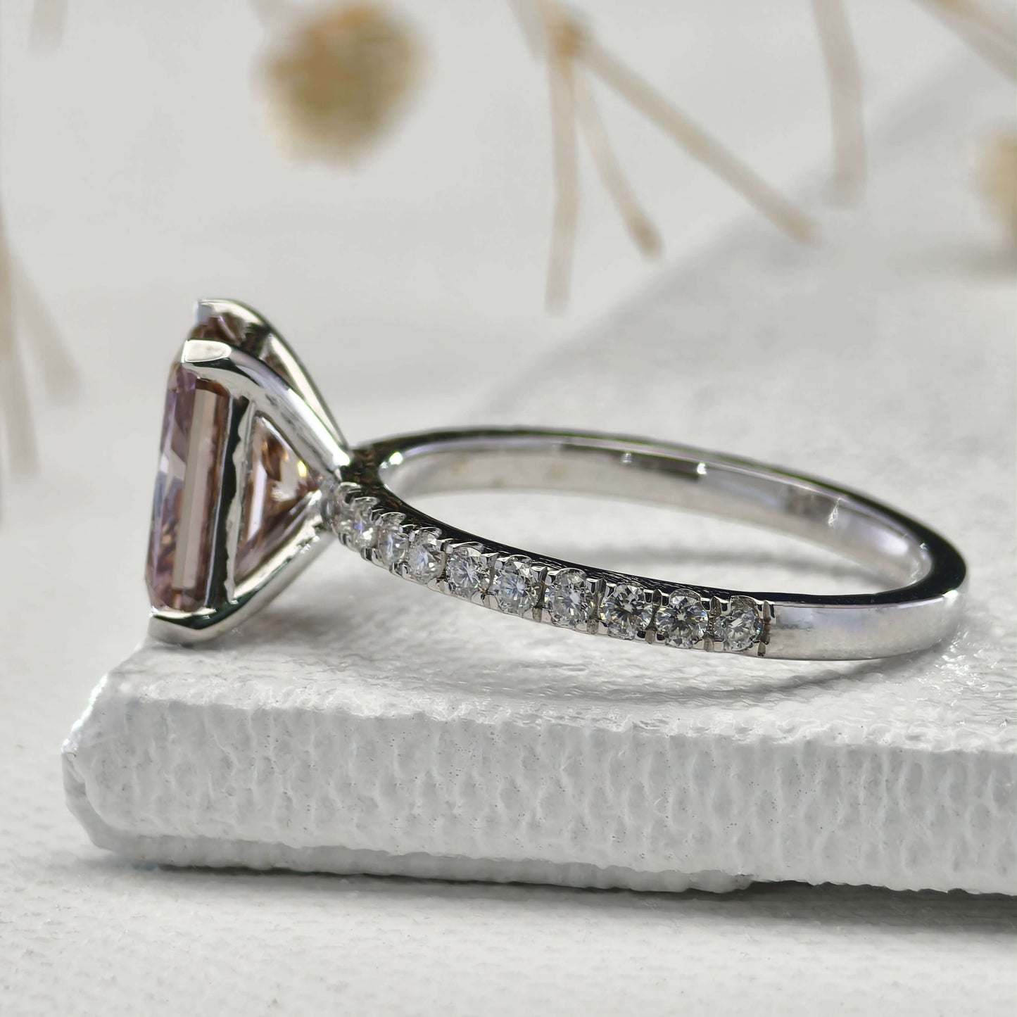 Pink Radiant Cut Lab Grown Diamond Engagement Ring