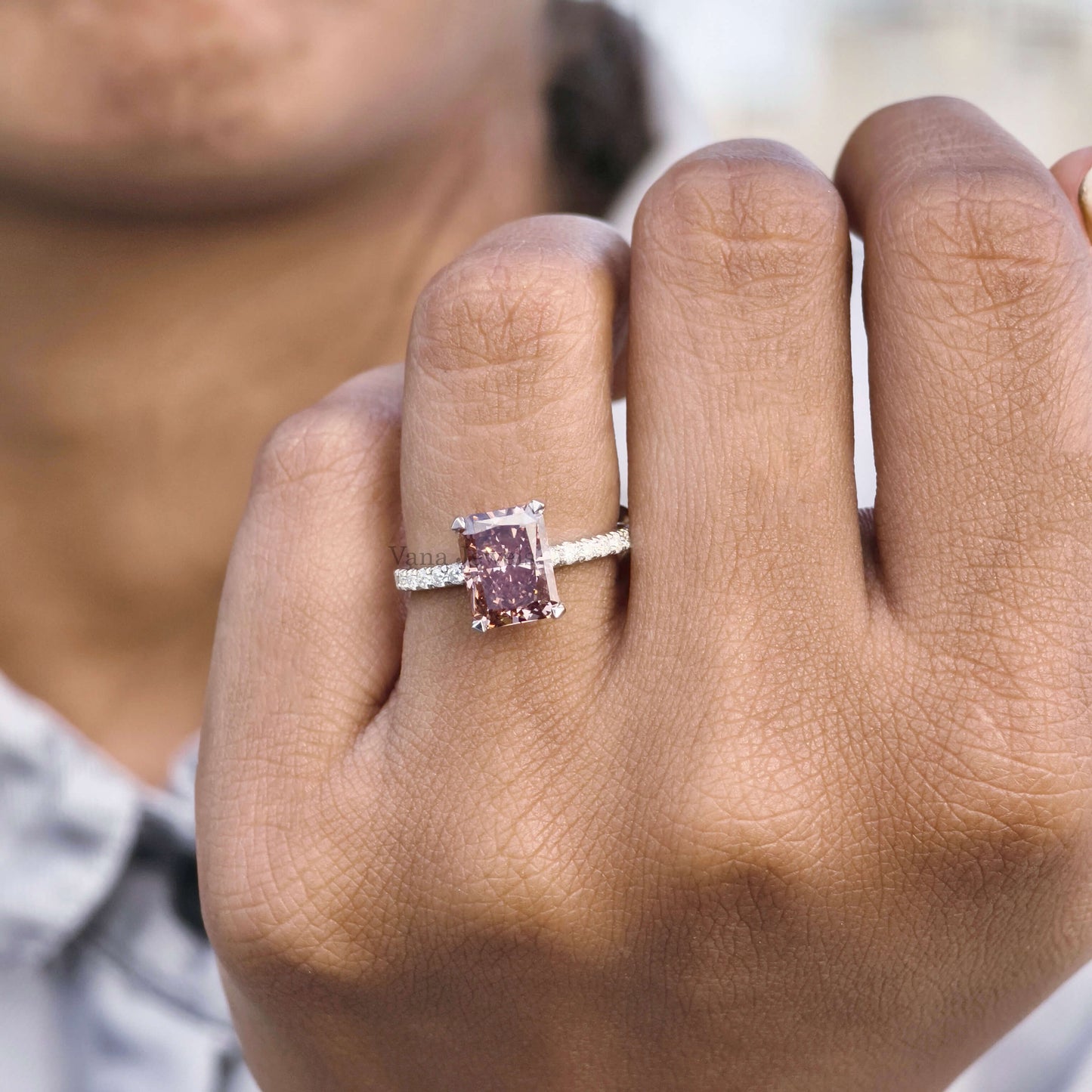 Pink Radiant Cut Lab Grown Diamond Engagement Ring