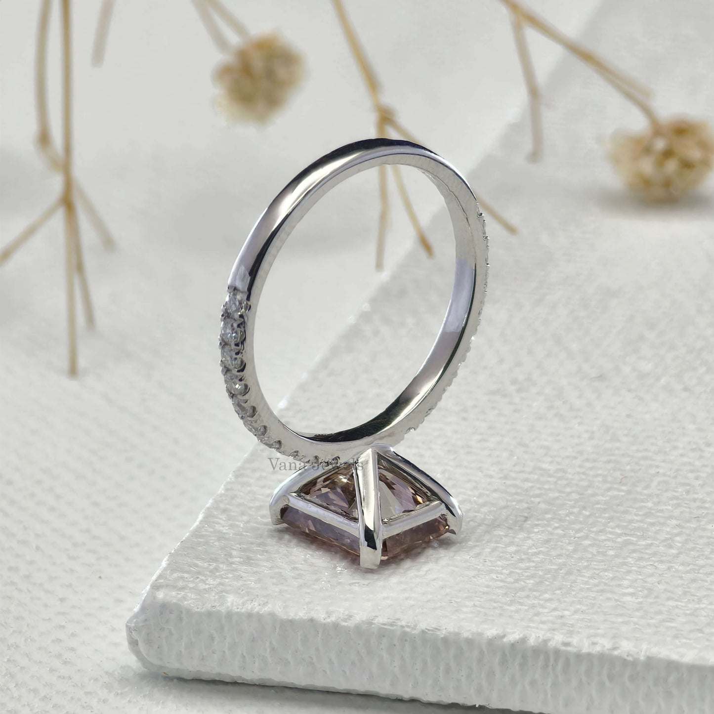 Pink Radiant Cut Lab Grown Diamond Engagement Ring