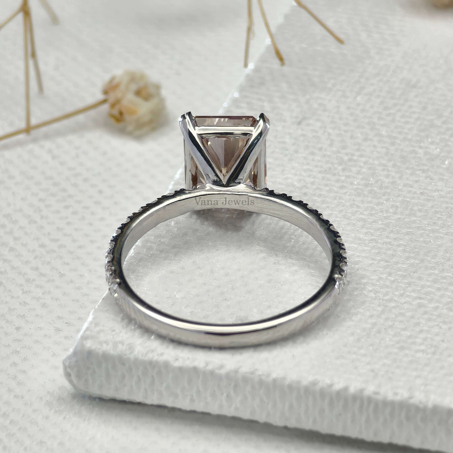 Pink Radiant Cut Lab Grown Diamond Engagement Ring