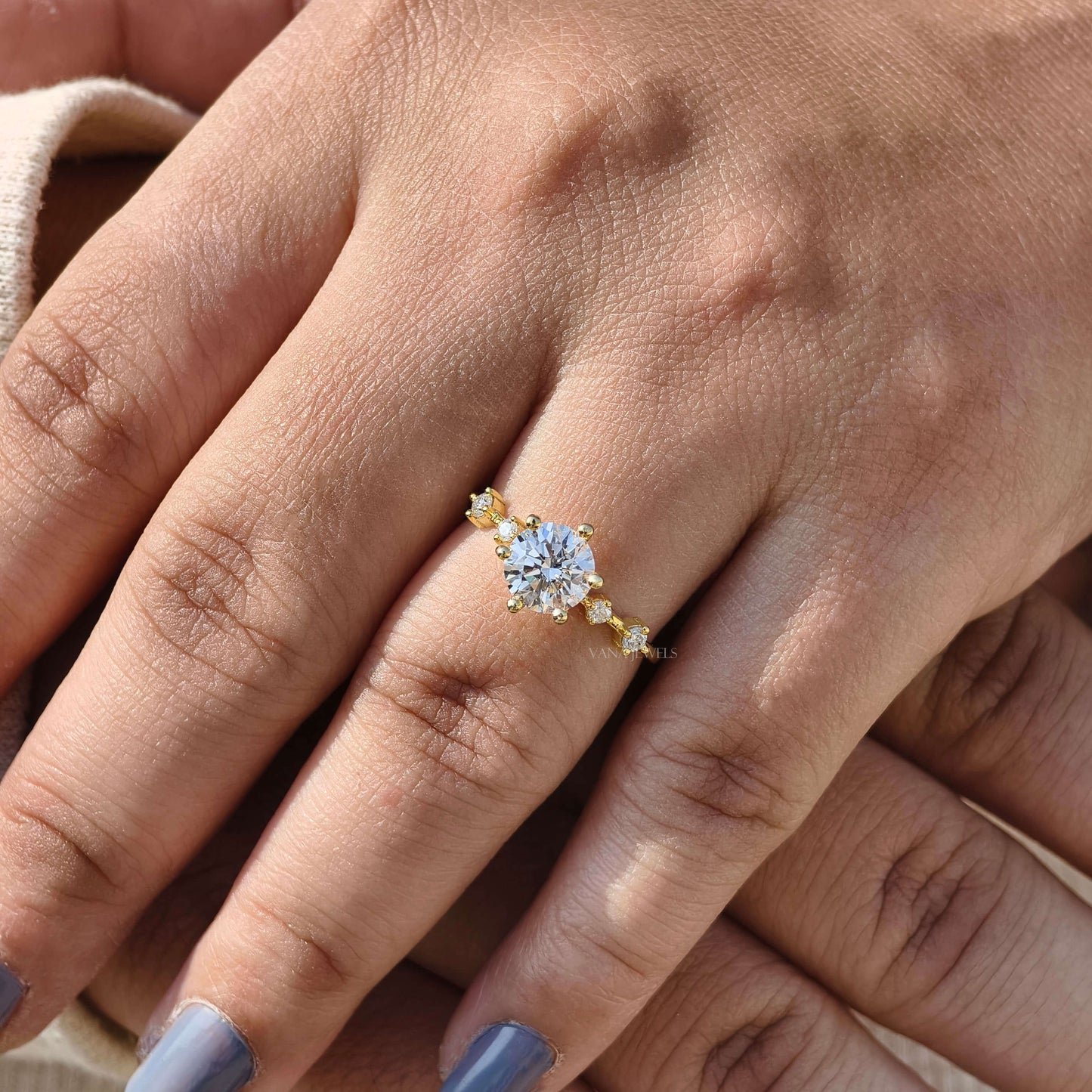 Five Stone Round Cut Lab Grown Diamond Engagement Ring