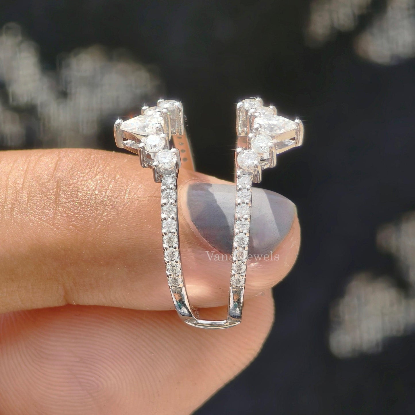 Pear and Round Moissanite Wedding Band, Ring Guard Enhancer for Oval Cut and Round Cut Ring