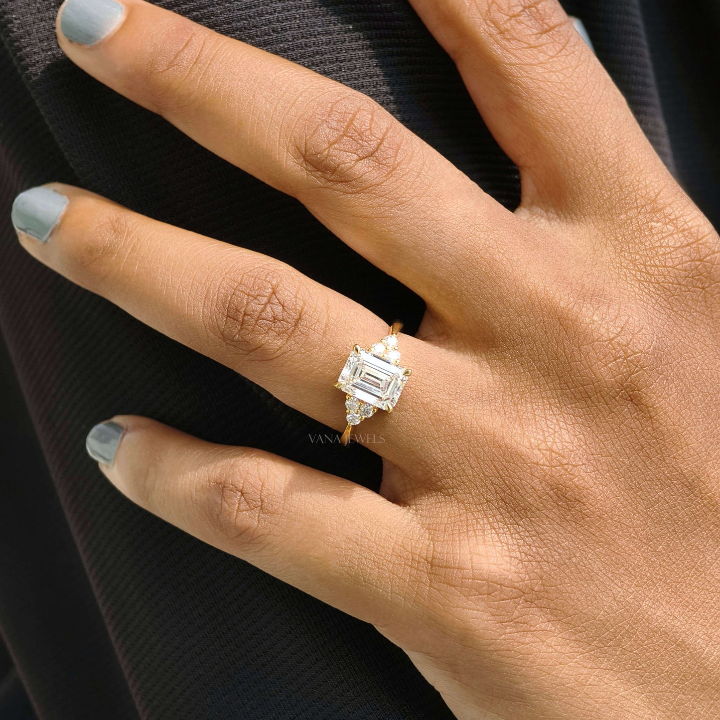IGI Certified Emerald Cut Lab Grown Diamond Engagement Ring - Muse Setting