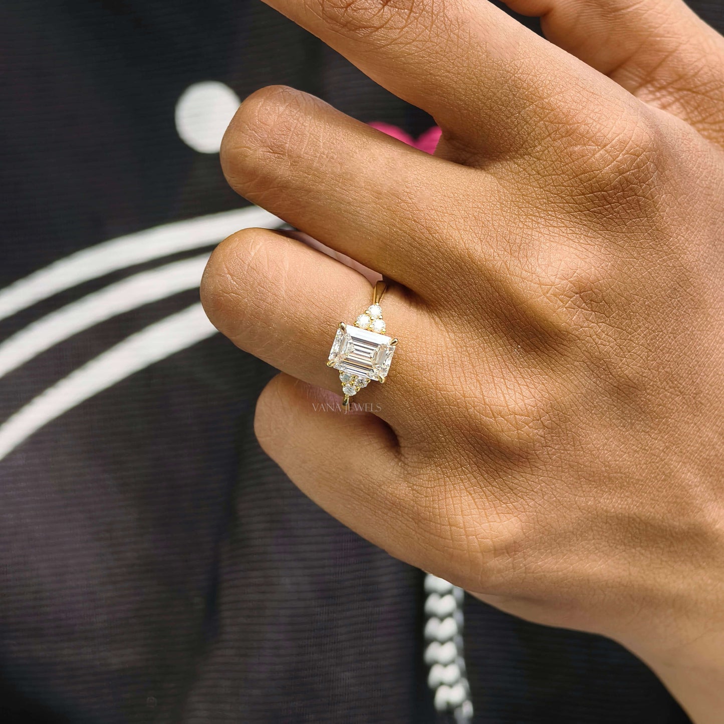 IGI Certified Emerald Cut Lab Grown Diamond Engagement Ring - Muse Setting