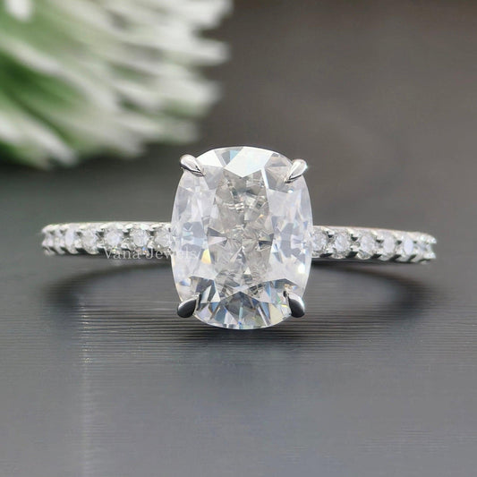 Elongated cushion cut hidden halo ring