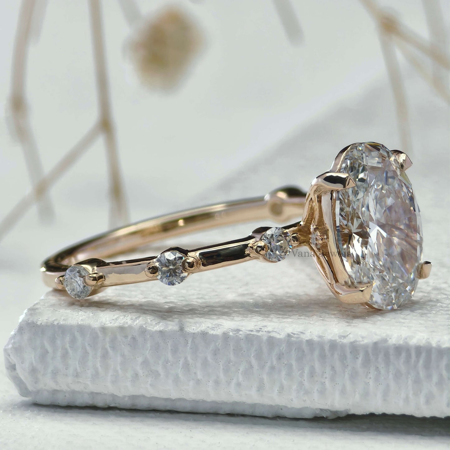 IGI Certified Oval Cut Lab Grown Diamond Engagement Ring, Distance Pave Ring for Women