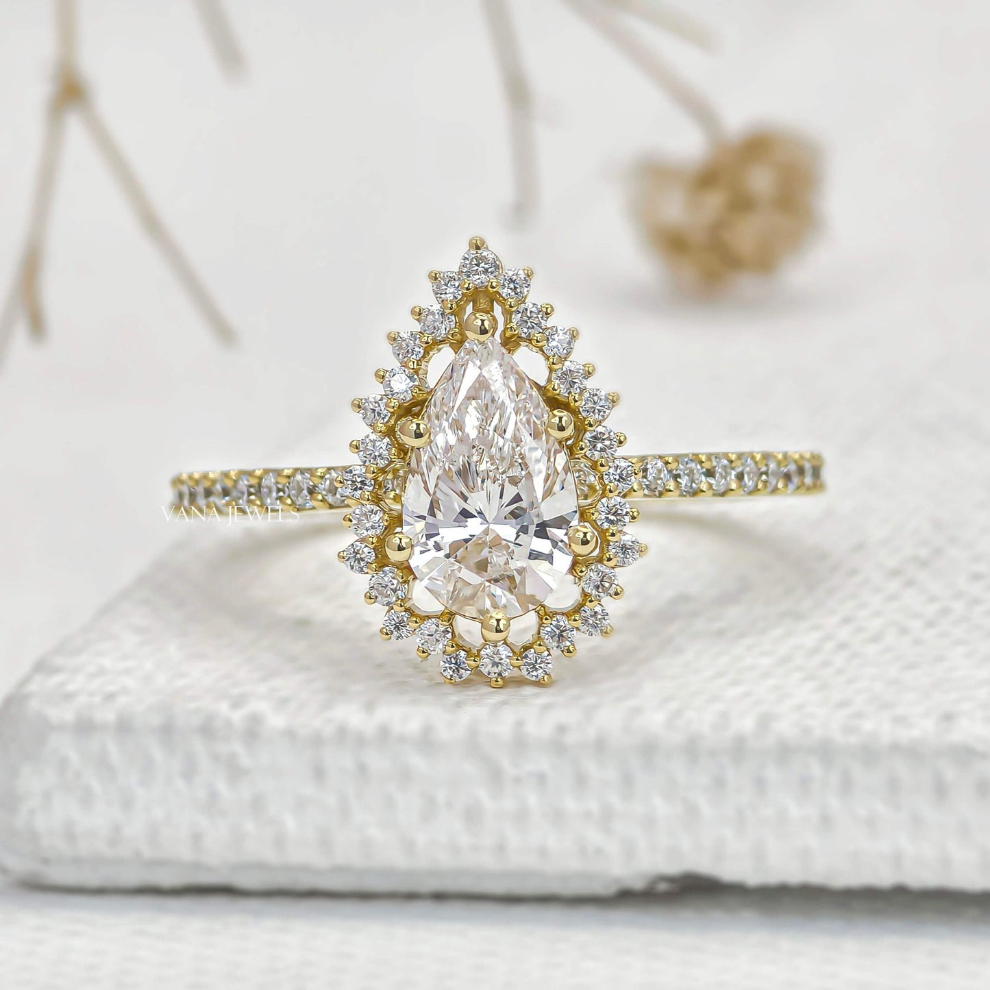 Pear Cut Lab Grown Diamond Halo Engagement Ring