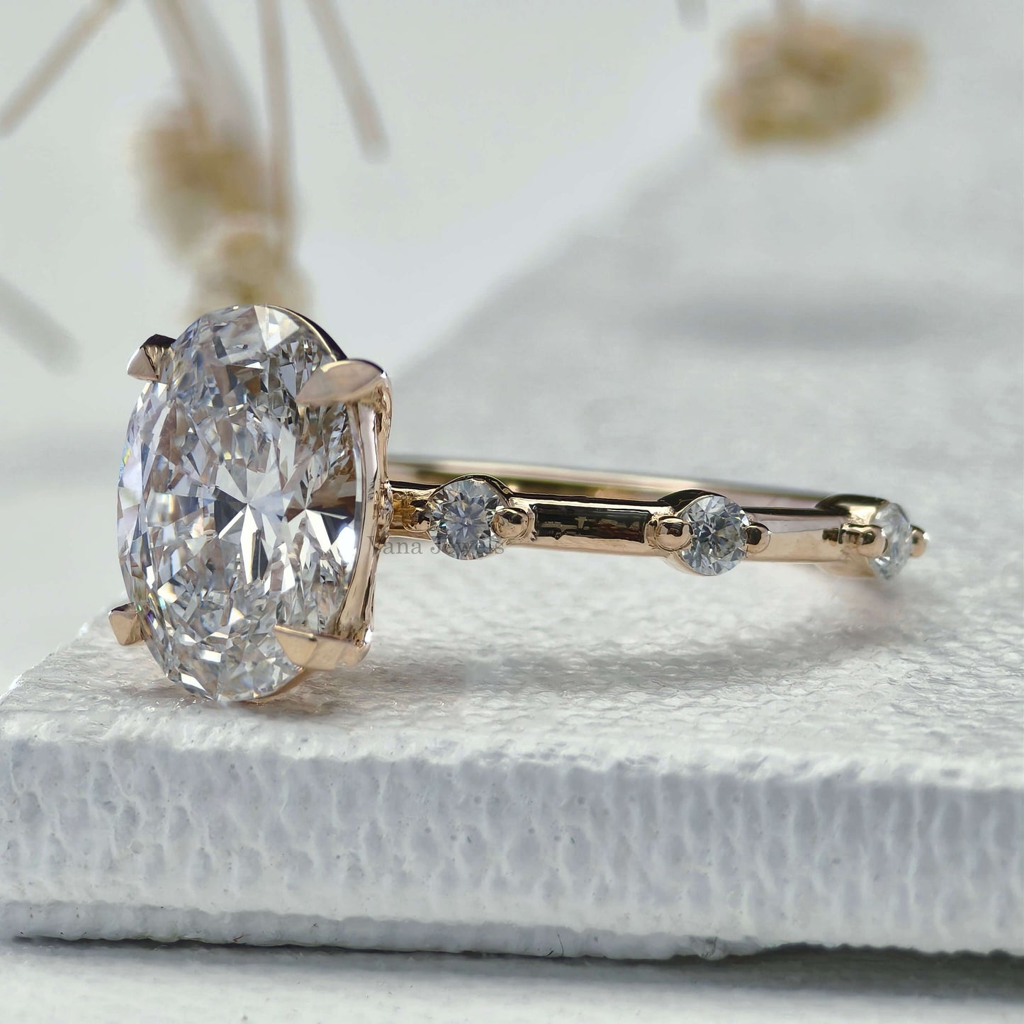 IGI Certified Oval Cut Lab Grown Diamond Engagement Ring, Distance Pave Ring for Women