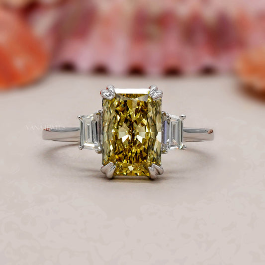 radiant cut light yellow lab diamond ring