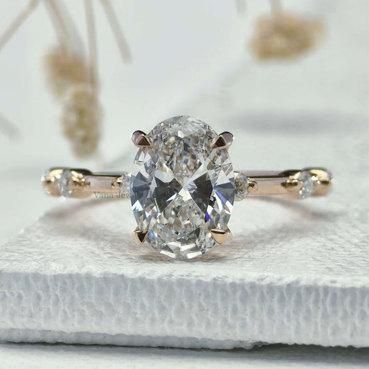 IGI Certified Oval Cut Lab Grown Diamond Engagement Ring, Distance Pave Ring for Women