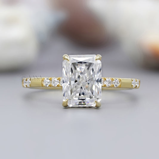 Radiant cut moissanite engagement ring