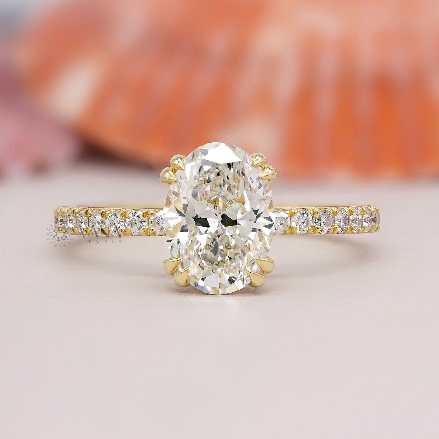 IGI Certified Oval Cut Lab Grown Diamond Hidden Halo Engagement Ring