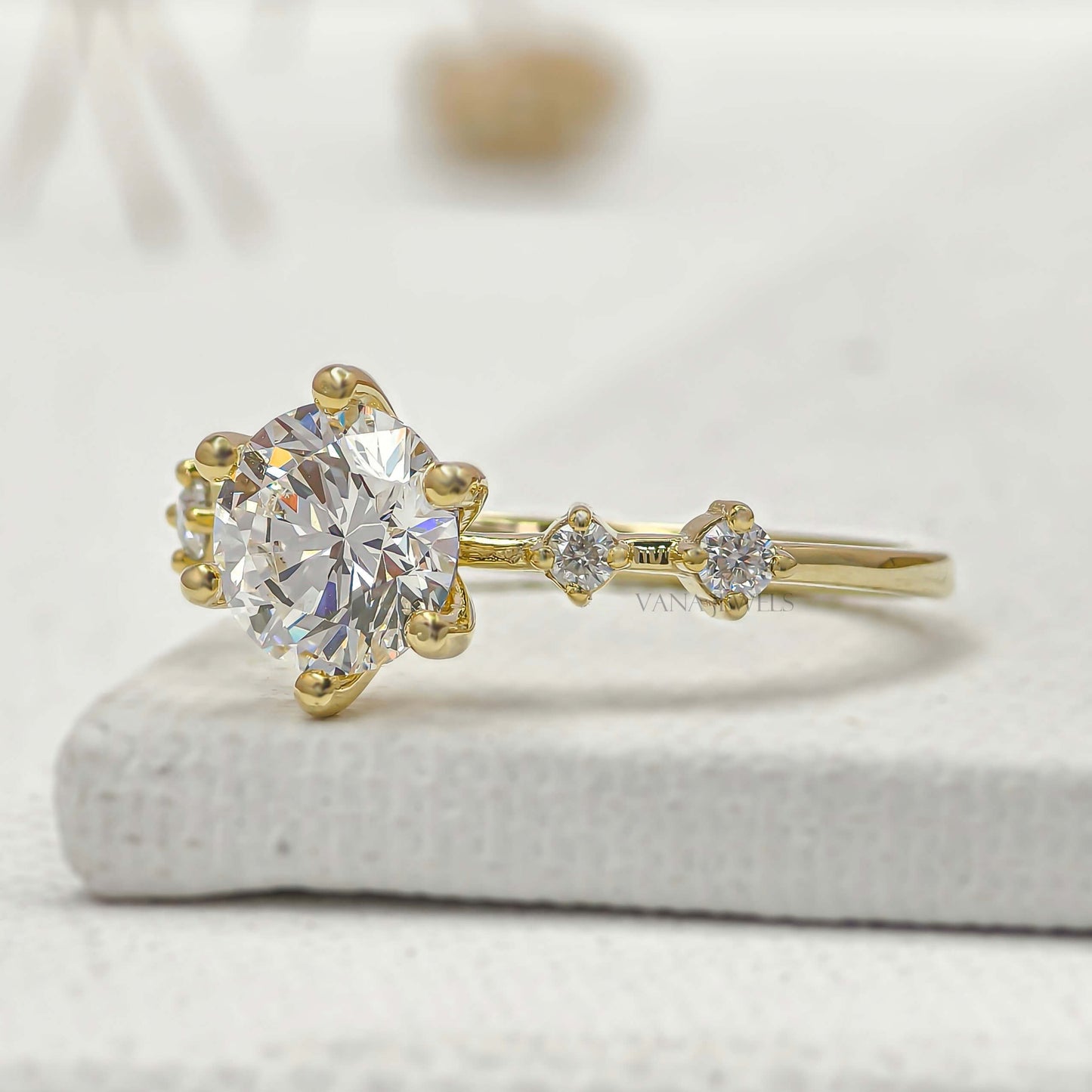 Five Stone Round Cut Lab Grown Diamond Engagement Ring