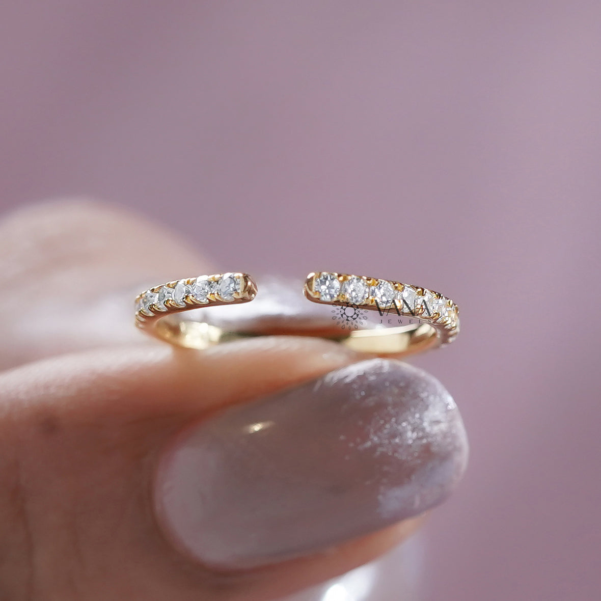 Elegant Open Gap Diamond Wedding Band, Lab Grown Yellow Gold Stacking Anniversary Ring