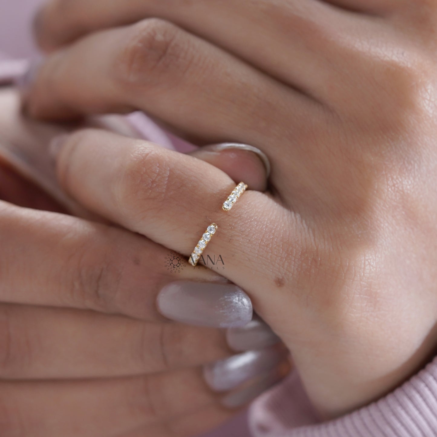 Minimalist Open Gap Lab Grown Diamond Eternity Band, Yellow Gold Stacking Wedding Ring