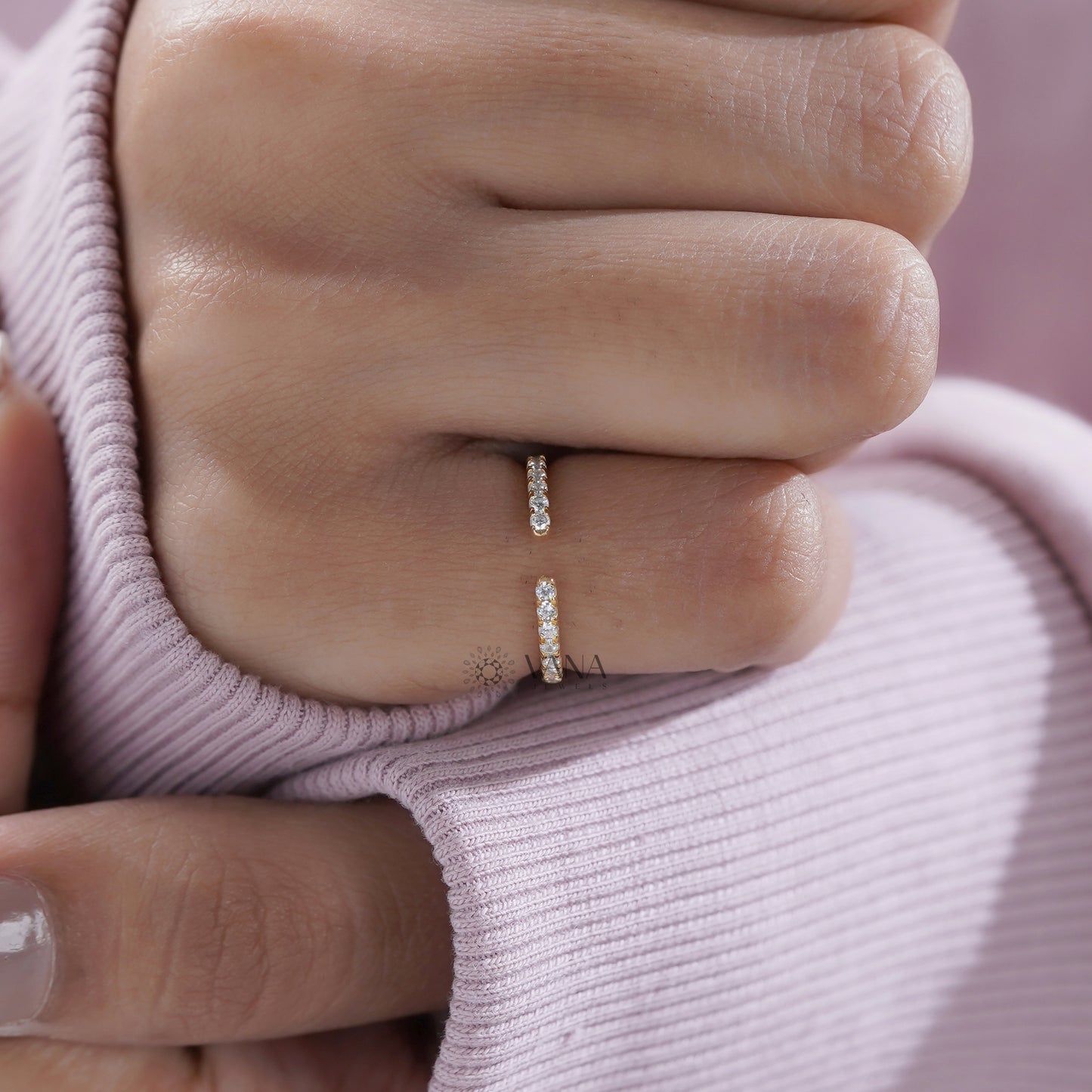 Minimalist Open Gap Lab Grown Diamond Eternity Wedding Band with Pave Setting